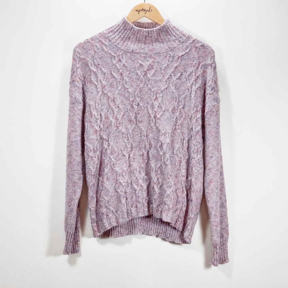 89th & Madison Cable Knit Ribbed Mock Neck Sweater Pink Size Large NWOT